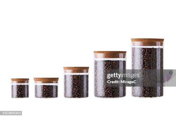 coffee beans in glass jars collection - キャニスター　ガラス ストックフォトと画像