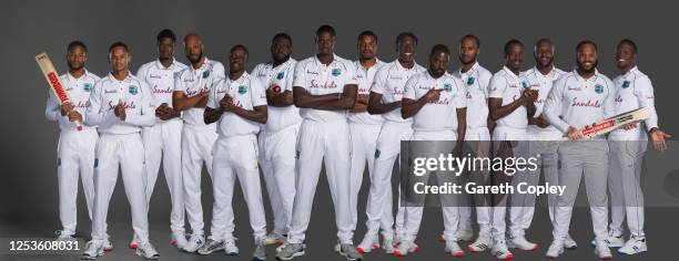 West Indies test squad pose for a portrait, Shai Hope, Shane Dowrich, Alzarri Joseph, Roston Chase, Kemar Roach, Rahkeem Cornwall, Jason Holder,...