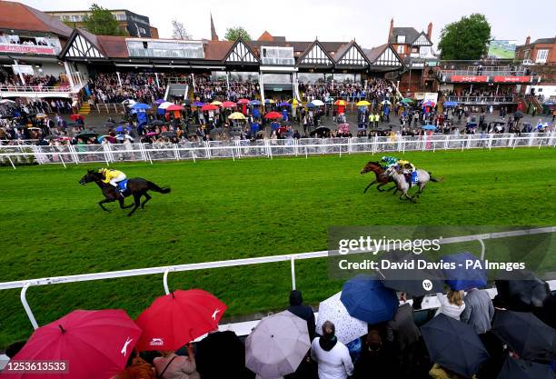 Amleto ridden by jockey Tom Marquand on their way to winning the Deepbridge Syndicate Maiden Stakes during the Boodles May Festival City Day at...