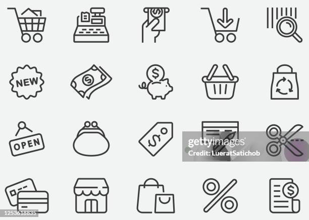 shopping set 1 line icons - shopping basket icon stock illustrations