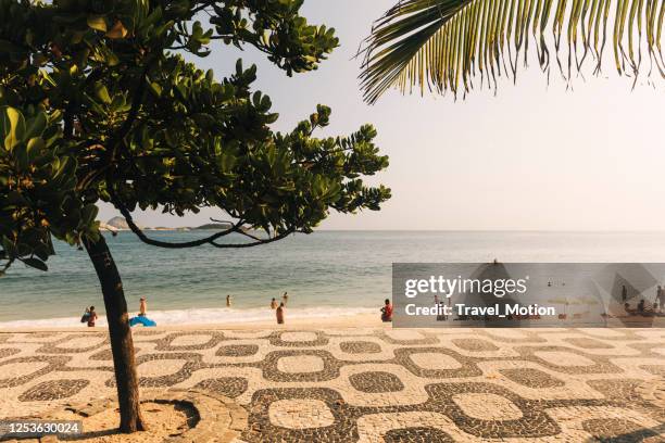 iconic black and white sidewalk tile pattern at ipanema beach - street promenade stock pictures, royalty-free photos & images