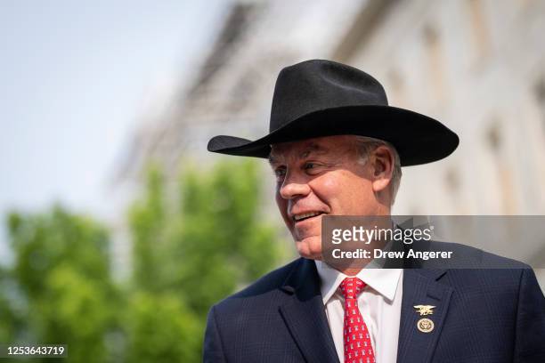 Rep. Ryan Zinke arrives to a caucus meeting with House Republicans on Capitol Hill May 10, 2023 in Washington, DC. The House Republicans fielded...