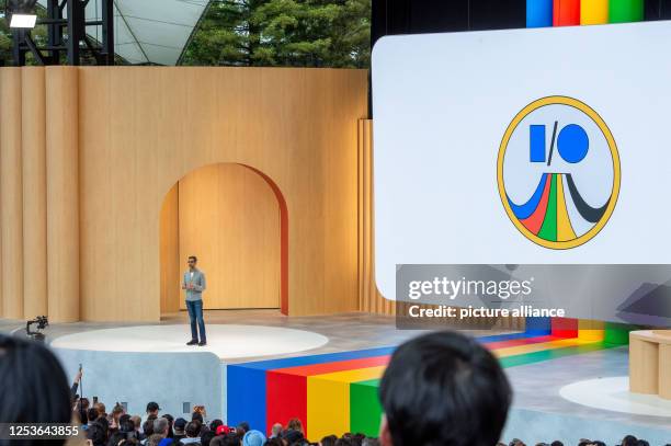 May 2023, USA, Mountain View: Sundar Pichai, head of Google, speaks at the Google I/O developer conference. At the annual events, the Internet...