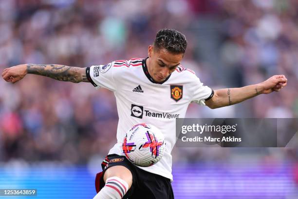 Antony of Manchester United during the Premier League match between West Ham United and Manchester United at London Stadium on May 7, 2023 in London,...