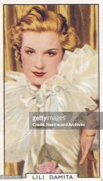 Collectible tobacco card, 'Portraits of Famous Stars' series, published 1935 by Gallaher Cigarettes, depicting Hollywood cinema stars, here Lili...
