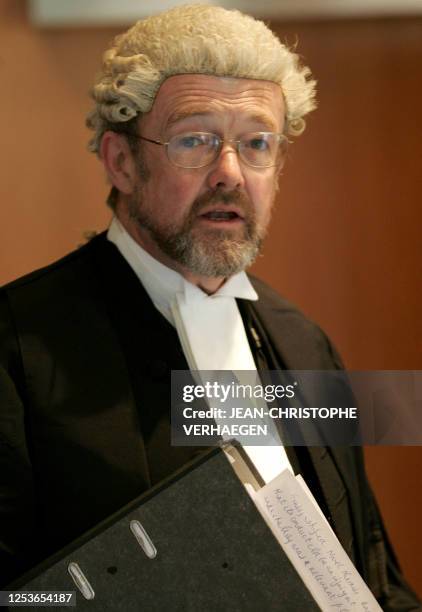 Microsoft's lawyer Ian Forrester is pictured at the European Court 28 April 2006 in Luxembourg at the end of the US software giant's five-day trial...