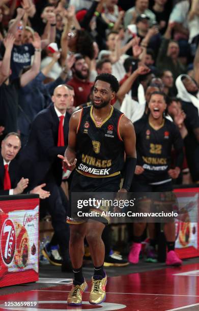 Jordan Loyd, #3 of AS Monaco exultation during the 2022/2023 Turkish Airlines EuroLeague Play Offs Game 5 match between AS Monaco and Maccabi...