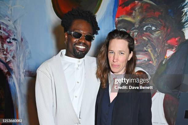 Campbell Addy and Lady Frances von Hofmannsthal attend a private view of artist Campbell Addy's new exhibition "I LOVE CAMPBELL" at 180 Studios on...