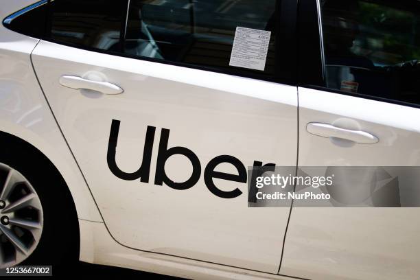 Uber logo is seen on a car in Krakow, Poland on May 9, 2023.