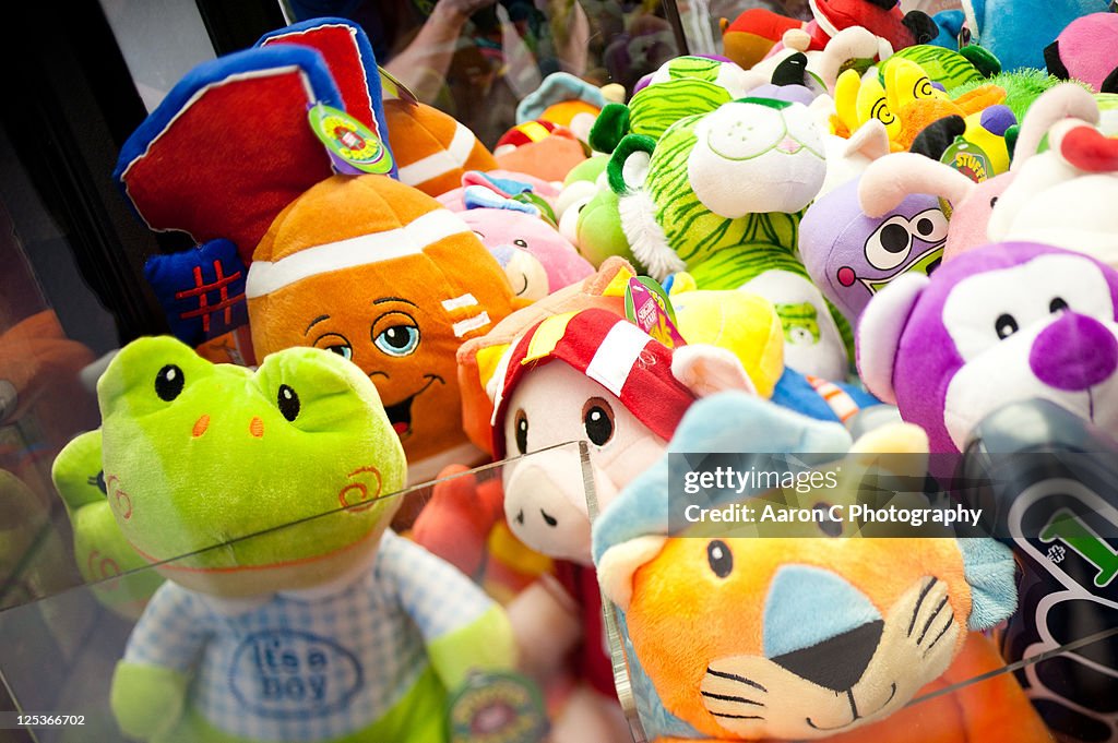 StSuffed animals in claw crane machine