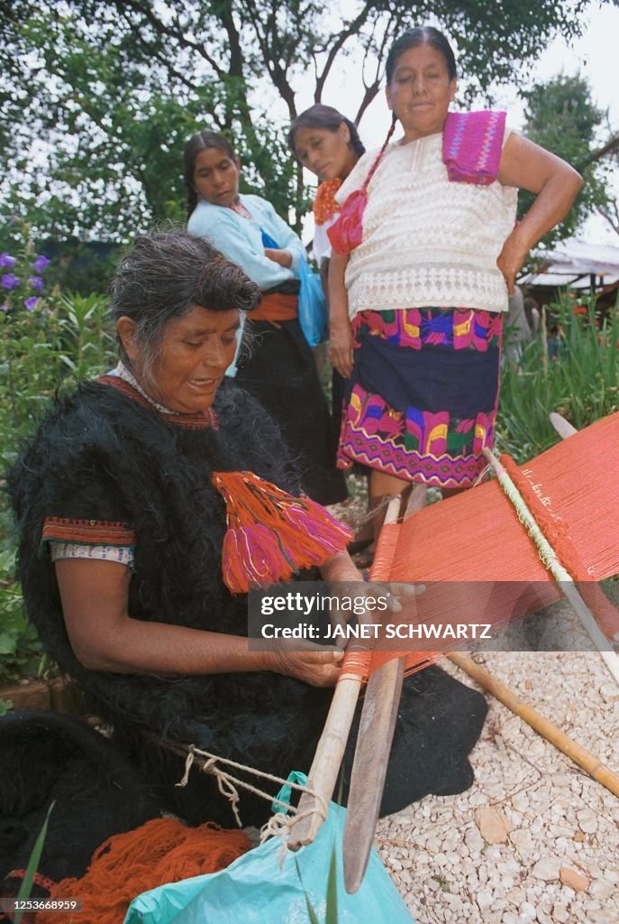Chiapas Rojava A Chamula Maya Indian of the Chiapas Highlands, 18 May weaves on a ...