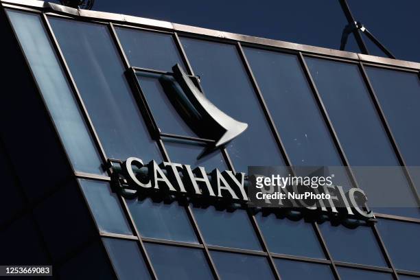 Cathay Pacific logo is seen on an office building in Krakow, Poland on May 10, 2023.