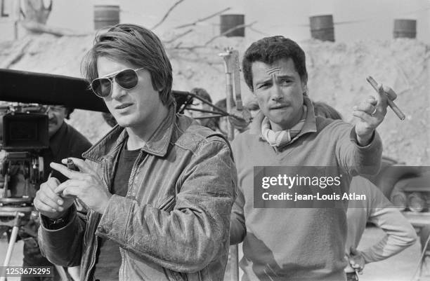 French singer and actor Jacques Dutronc on the set of the movie "Sale Reveur" , directed by Jean-Marie Perier.