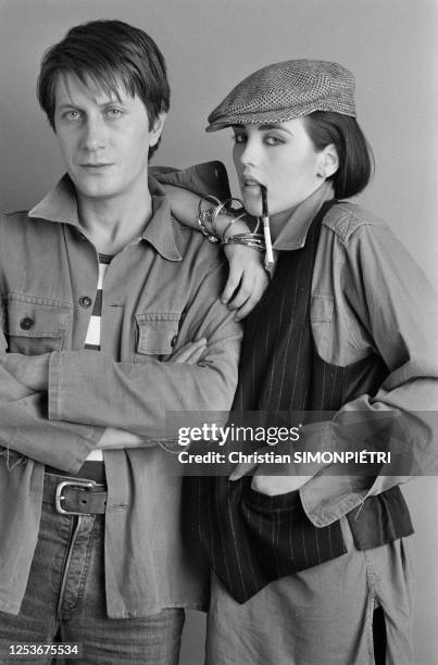 French actress Isabelle Adjani and French actor and singer Jacques Dutronc during filming of "Violette et Francois", directed by Jacques Rouffiot.