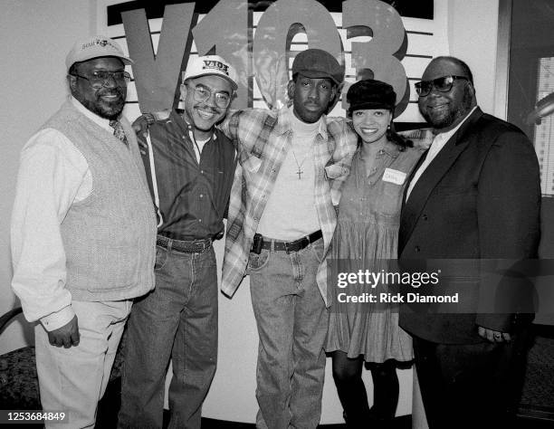 Guest, Mike Roberts , Carol Blackmon , Shawn Stockman of Boyz ll Men, Guest at V-103 Radio Station in Atlanta Georgia, January 15, 1995 (Photo by...