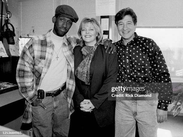 Shawn Stockman of Boyz ll Men, Vickki Locke and Steve McCoy at Star-94 Radio Station in Atlanta Georgia, January 15, 1995 (Photo by Rick...