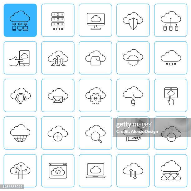 web hosting line icons. editable stroke. - aggregation stage stock illustrations