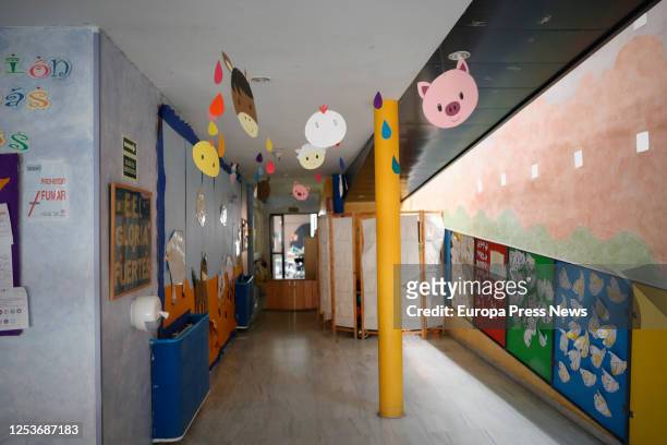 Corridor at Gloria Fuertes Nursery School, on the day of its reopening after the break due to the coronavirus at the town of Arganda del Rey on July...