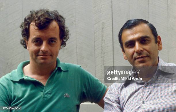 Twice nominated Oscar-candidate and composer Richard Robbins, sits outside with film producer Ismail Merchant in August 1980 in Cambridge, MA.