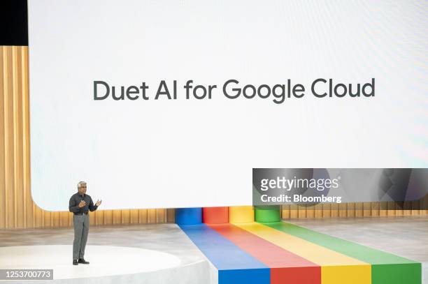 Thomas Kurian, chief executive officer of Google Cloud, during the Google I/O Developers Conference in Mountain View, California, US, on Wednesday,...