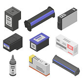 Cartridge icons set, isometric style