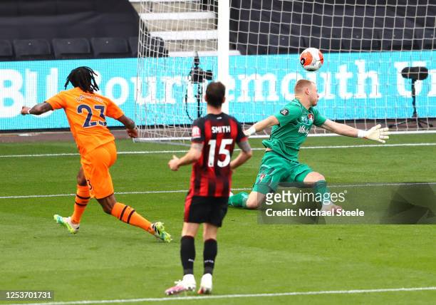 Valentino Lazaro of Newcastle United scores his team's fourth goal during the Premier League match between AFC Bournemouth and Newcastle United at...