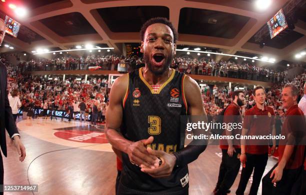 Jordan Loyd, #3 of AS Monaco exultation during the 2022/2023 Turkish Airlines EuroLeague Play Offs Game 5 match between AS Monaco and Maccabi...