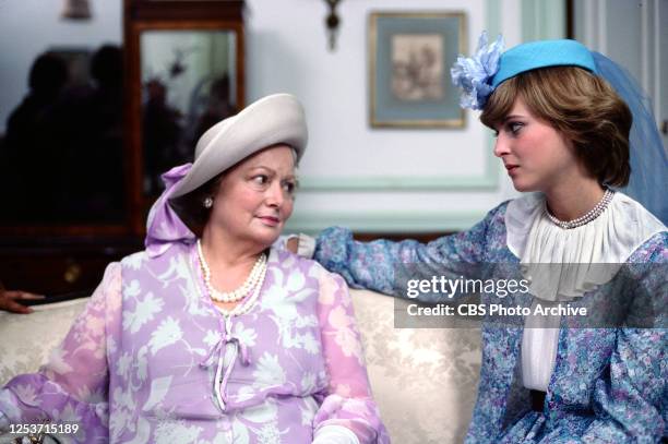 The Royal Romance of Charles and Diana. A CBS made for TV movie. Originally broadcast September 20, 1982. Pictured from left is Olivia de Havilland ,...