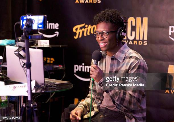 Breland at Media Row ahead of the 58th Academy of Country Music Awards from Ford Center at The Star on May 10, 2023 in Frisco, Texas.