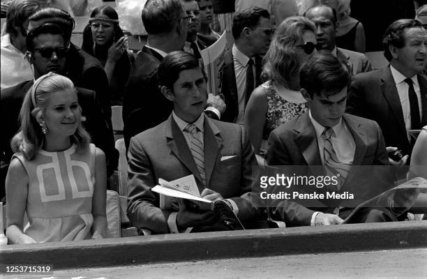 Prince Charles, Tricia Nixon, and David Eisenhower attend a baseball game during the royal sibling's two-day visit to the United States on July 19 in...