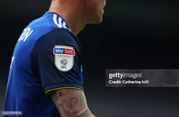 Detail view of the EFL Championship badge on a players shirt during the Sky Bet Championship match between Birmingham City and Huddersfield Town at...