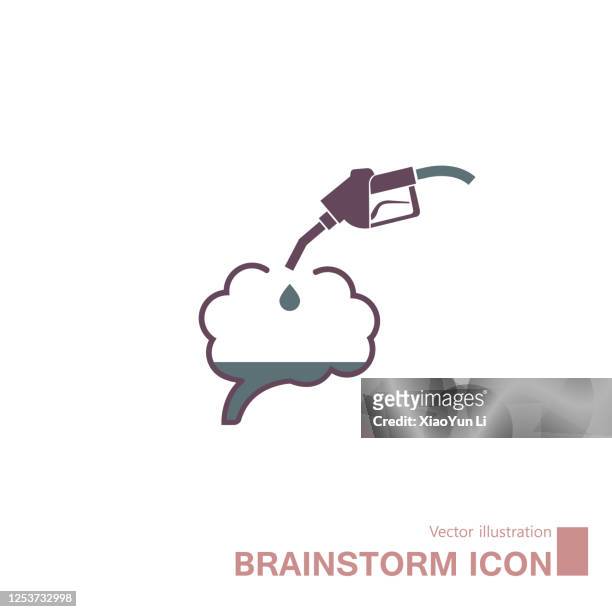 ilustraciones, imágenes clip art, dibujos animados e iconos de stock de concepto cerebral dibujado por vectores, repostar el cerebro usando una pistola de combustible. - improvisar