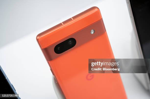 The Google Pixel 7a smartphone arranged for a photograph during the Google I/O Developers Conference in Mountain View, California, US, on Wednesday,...