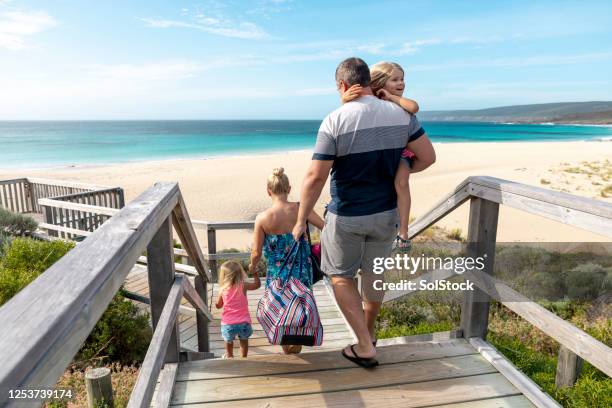 arriving at the beach - holiday 2019 stock pictures, royalty-free photos & images