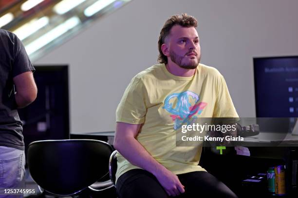 Jamie "Dirk" Diaz Ruiz looks on before the match up between Blazer5 Gaming and Bucks Gaming during the 2023 NBA 2K League 3v3 Tournament on May 10,...