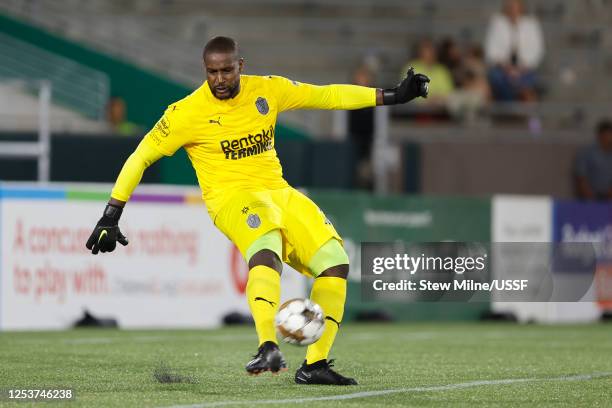 Bill Hamid of Memphis 901 FC clears the ball during the second half of a U.S. Open Cup Round of 32 match against Birmingham Legion FC at Protective...