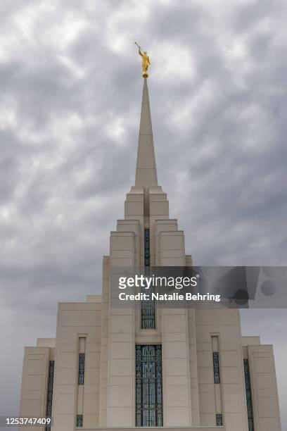 Worshipper leaves the Temple of the Church of Jesus Christ of Latter Day Saints on May 10, 2023 in Rexburg, Idaho. It was revealed in the murder...