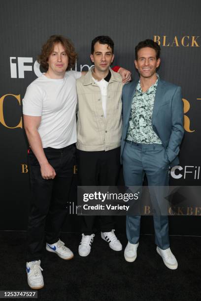 Matt Johnson, Jay Baruchel, and Glenn Howerton at the premiere of "BlackBerry" held at The London West Hollywood Kensington Ballroom on May 10, 2023...