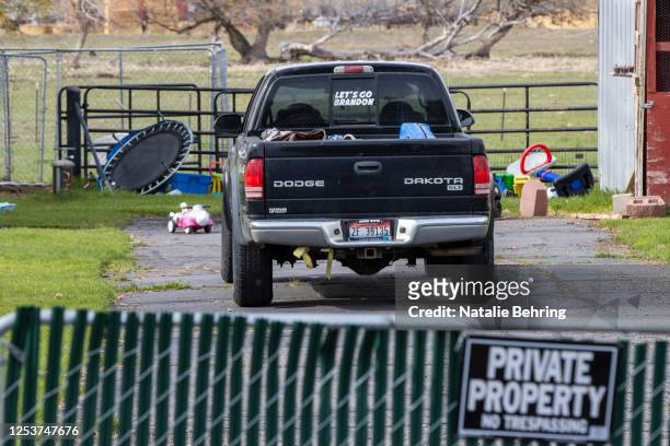 Children's toys are seen in the yard of the home where the murdered and bodies of J.J. Vallow and Tylee Ryan were found in 2020, on May 10, 2023 in...