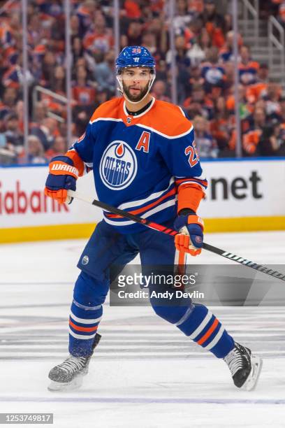Darnell Nurse of the Edmonton Oilers skates against the Vegas Golden Knights in Game Four of the Second Round of the 2023 Stanley Cup Playoffs at...