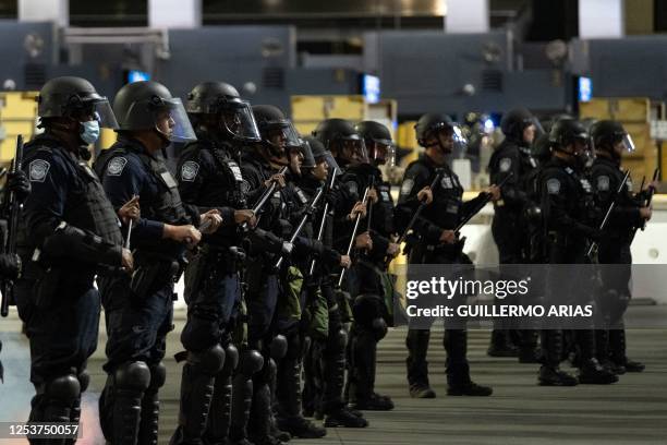 United States Customs and Border Protection officers run a drill at San Ysidro crossing port on the US-Mexico border seen from Tijuana, Baja...