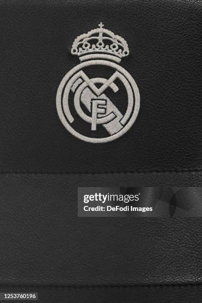 Logo Real Madrid prior to the UEFA Champions League semi-final first leg match between Real Madrid and Manchester City FC at Estadio Santiago...