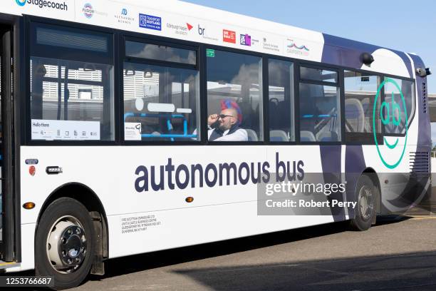 Driver Stuart Doidge on board the new self-driving bus on May 11, 2023 in Edinburgh, Scotland. Starting May 15, a set of five autonomous,...