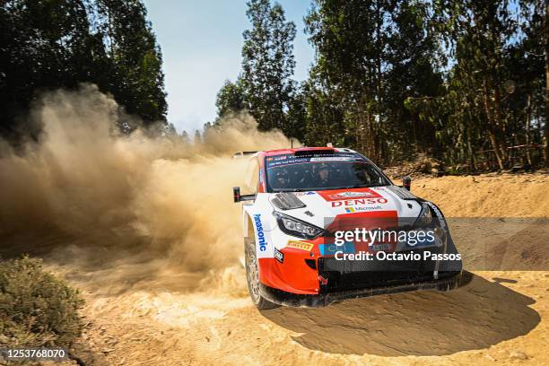 Elfyn Evans of Great Britain and Scott Martin of Great Britain compete in their TOYOTA GR Yaris Rally1 HYBRID during the shakedown for FIA World...