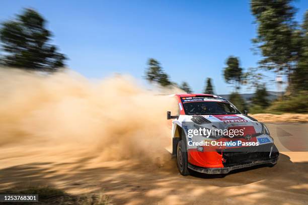 Takamoto Katsuta of Japan and Aaron Johnston of Ireland compete in their TOYOTA GR Yaris Rally1 HYBRID during the shakedown for FIA World Rally...