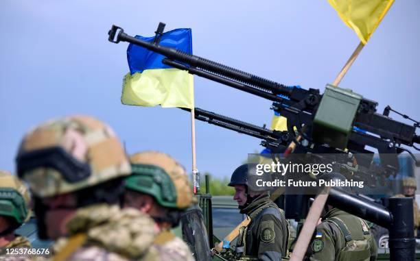 Machine guns mounted on SUVs conveyed by Commander of the Joint Forces of the Armed Forces of Ukraine, Lieutenant-General Serhii Naiev to the...