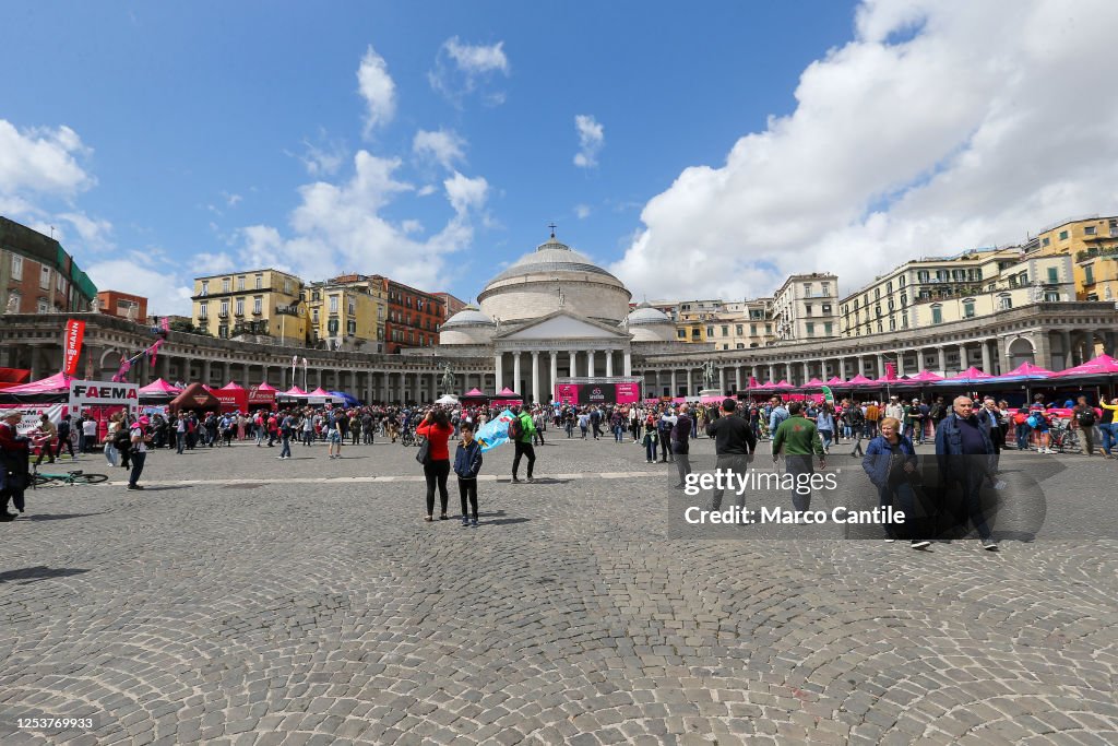 A view of the Giro d'Italia village set up in Plebiscito...