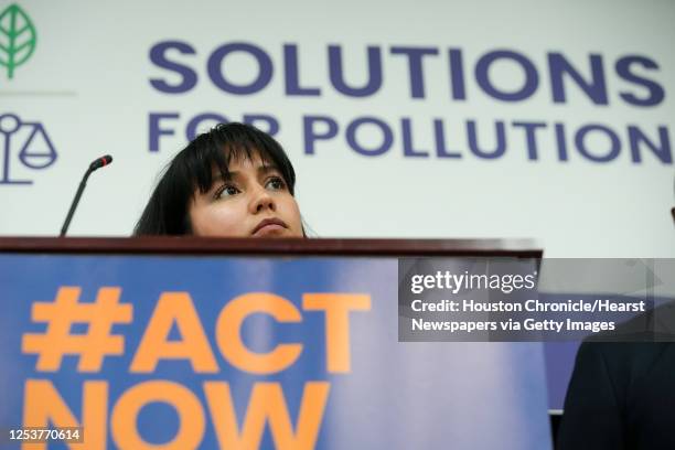 Erandi Treviño, of Moms Clean Air Force, speaks during a news conference on potential changes to how power plants are regulated Wednesday, April 20,...