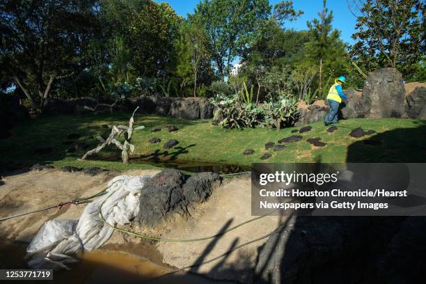 Work continues in the tortoise yard on the Houston Zoo's Galapagos Islands Thursday, June 23, 2022 in Houston. The Houston Zoo's $70-million...