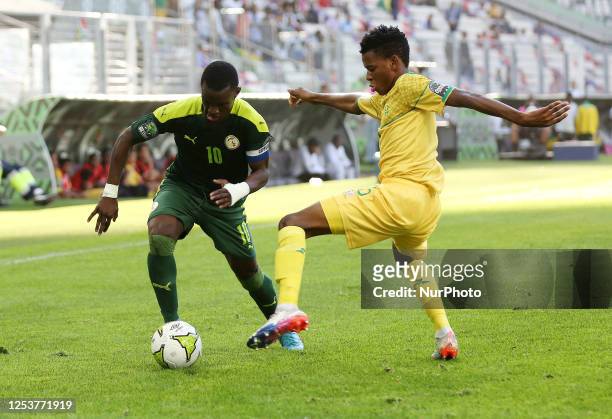 Senegal's Amara Diouf vies with South Africa's Waylon Reneche during the quarter-final match of the U17 Africa Cup of Nations in Algiers, Algeria on...